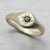 Yellow Gold Signet Ring with Green Australian Sapphire, Engagement Ring - Aide-mémoire Jewelry