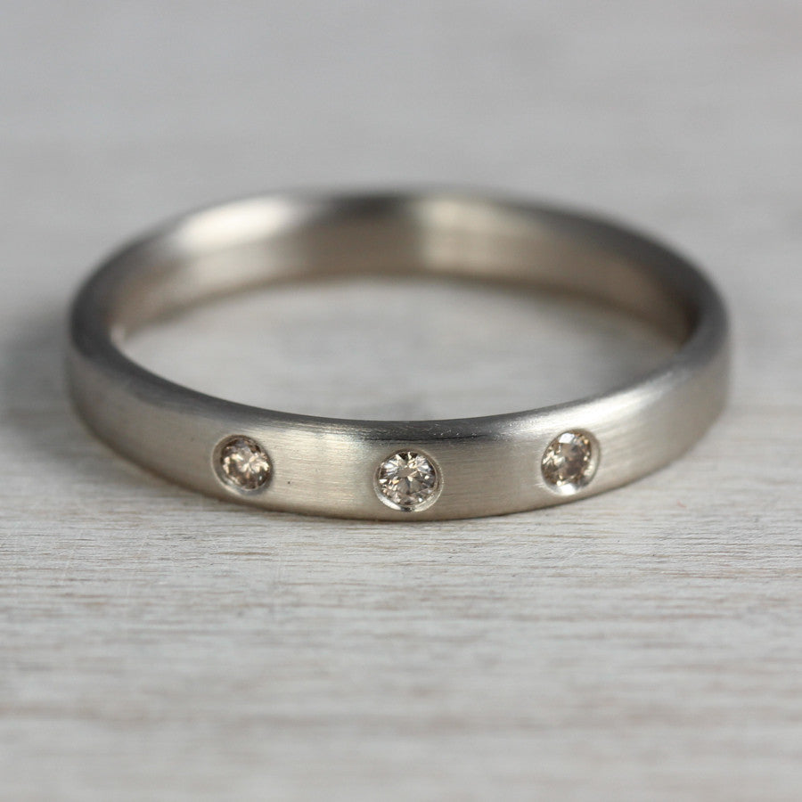 Edgeless Band with Three Flush Set Champagne Diamonds, Engagement Ring - Aide-mémoire Jewelry