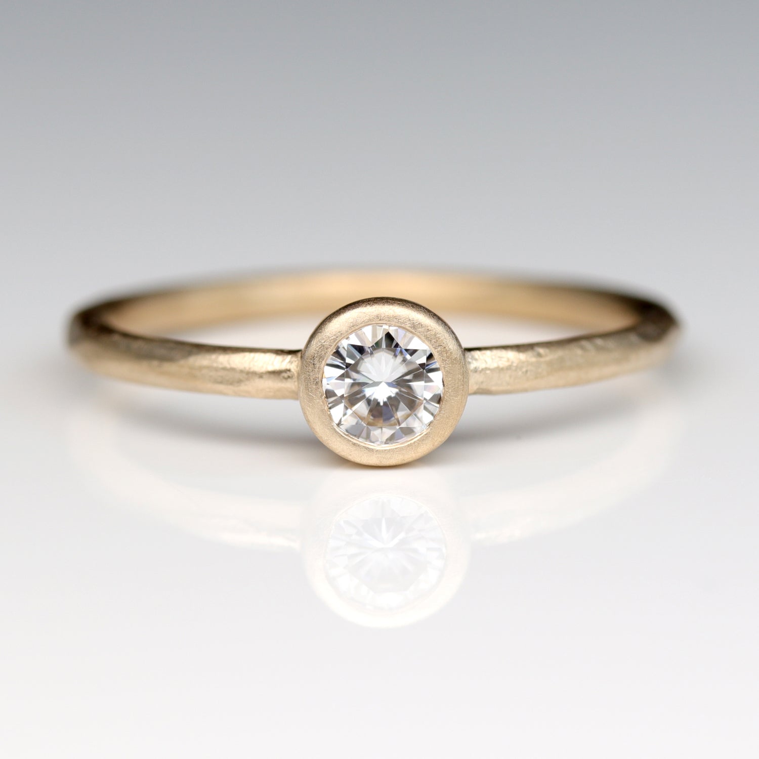 4mm Rustic Bezel Solitaire Engagement Ring •