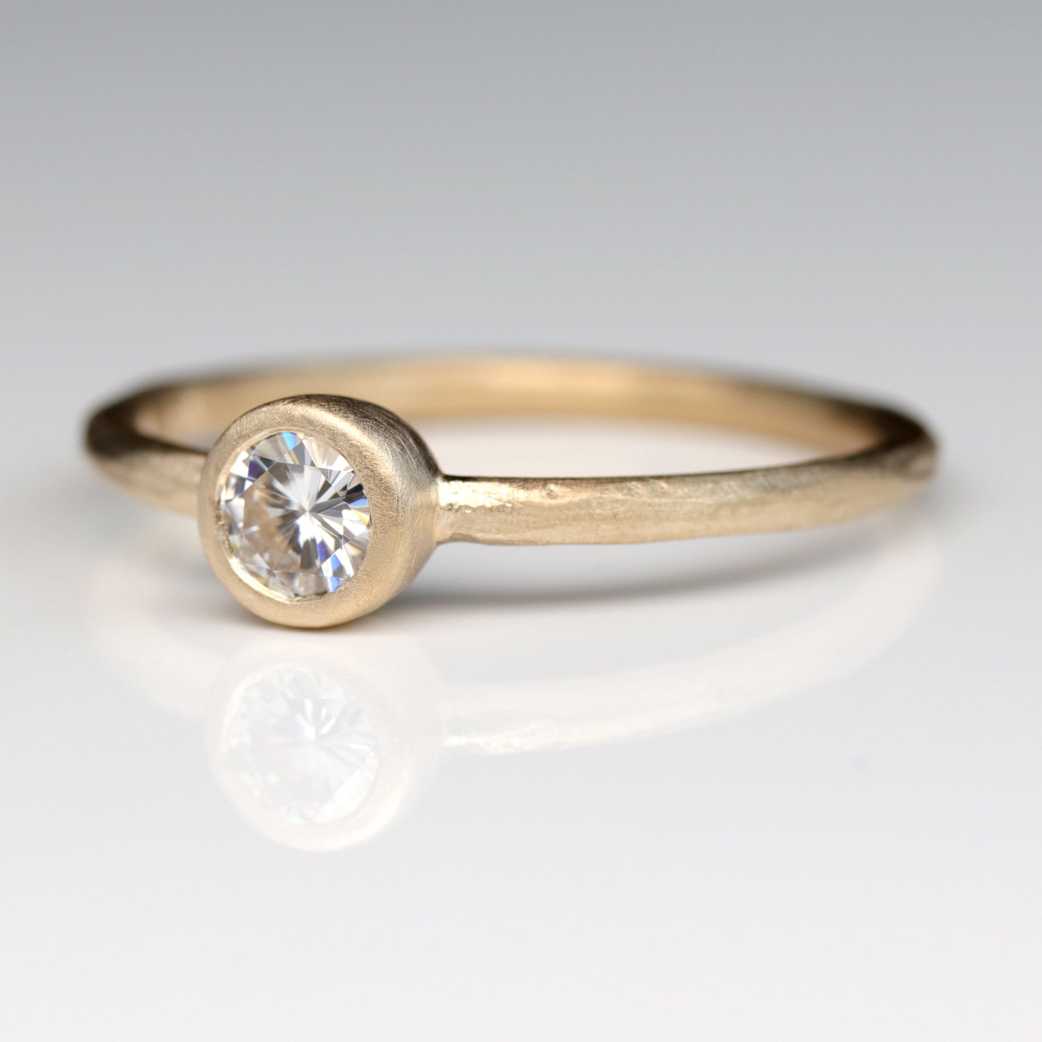 4mm Rustic Bezel Solitaire Engagement Ring •