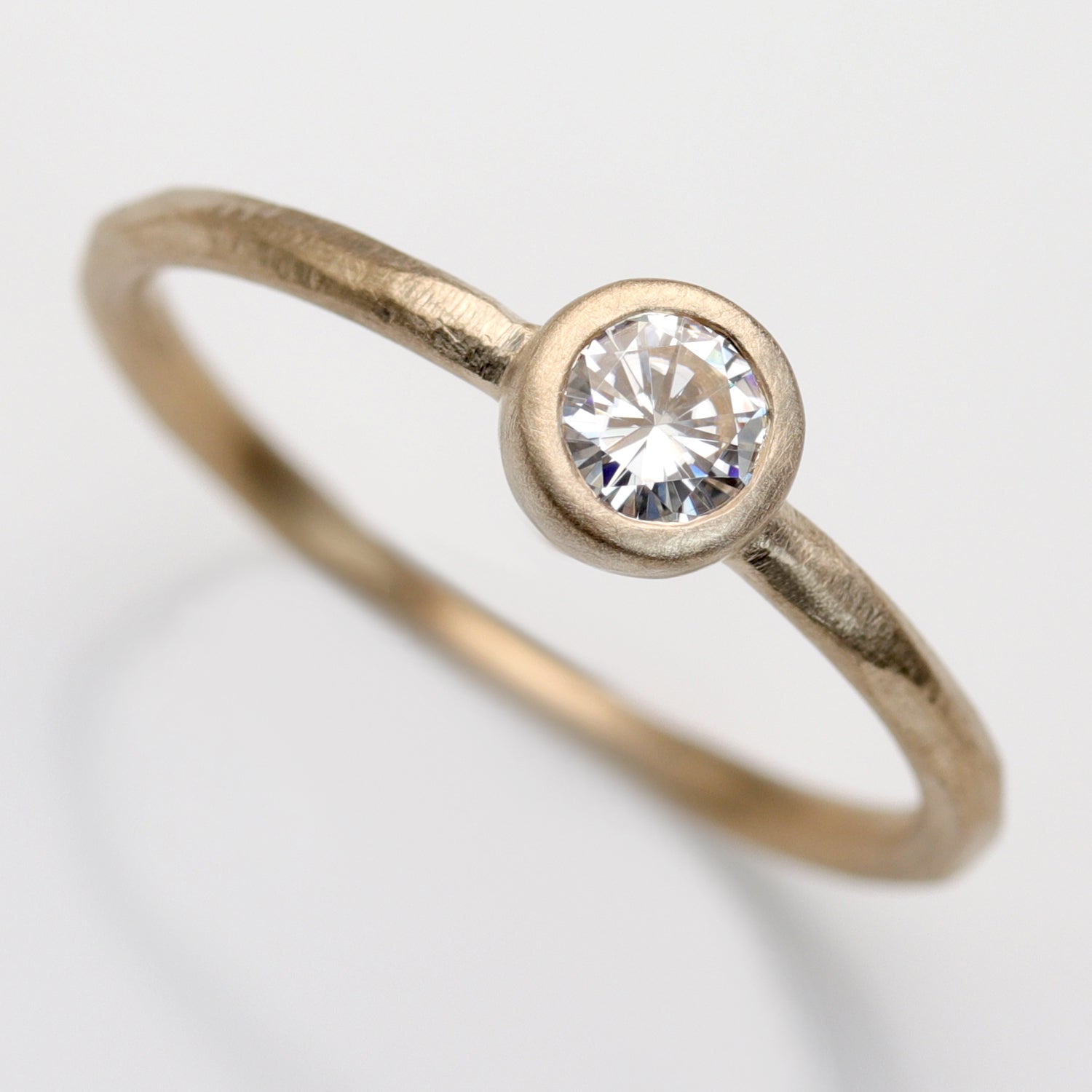 4mm Rustic Bezel Solitaire Engagement Ring •