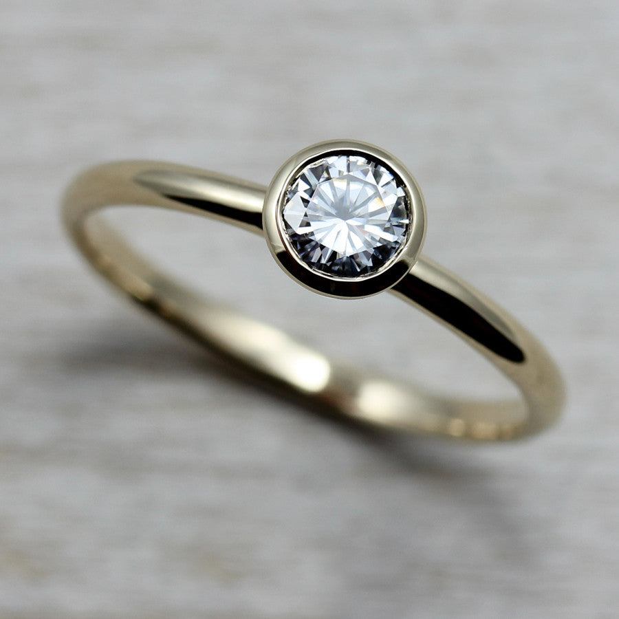 Moissanite & Yellow Gold Solitaire, Engagement Ring - Aide-mémoire Jewelry