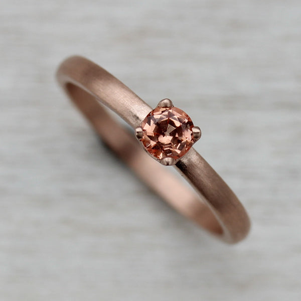 Peach and Rose Gold 4mm Crown Solitaire, Engagement Ring - Aide-mémoire Jewelry