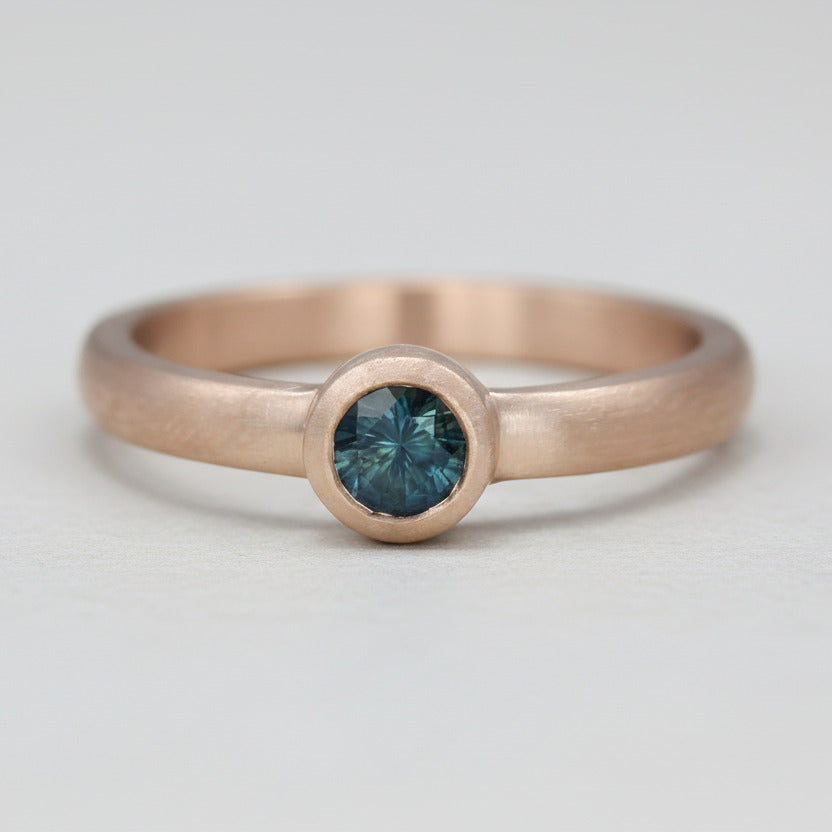 Rose Gold Solitaire with Fair Trade Teal Blue Sapphire, Engagement Ring - Aide-mémoire Jewelry