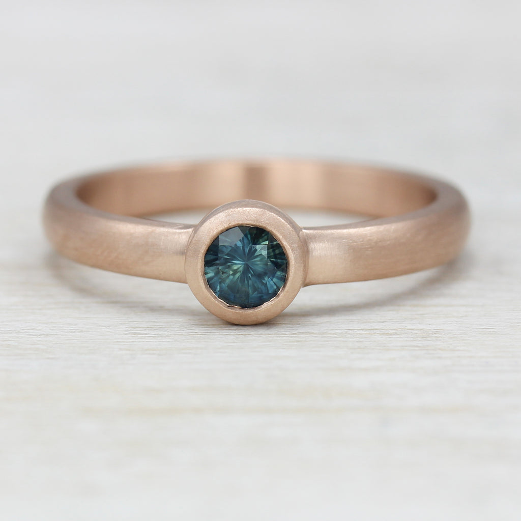 Rose Gold Solitaire with Fair Trade Teal Blue Sapphire, Engagement Ring - Aide-mémoire Jewelry