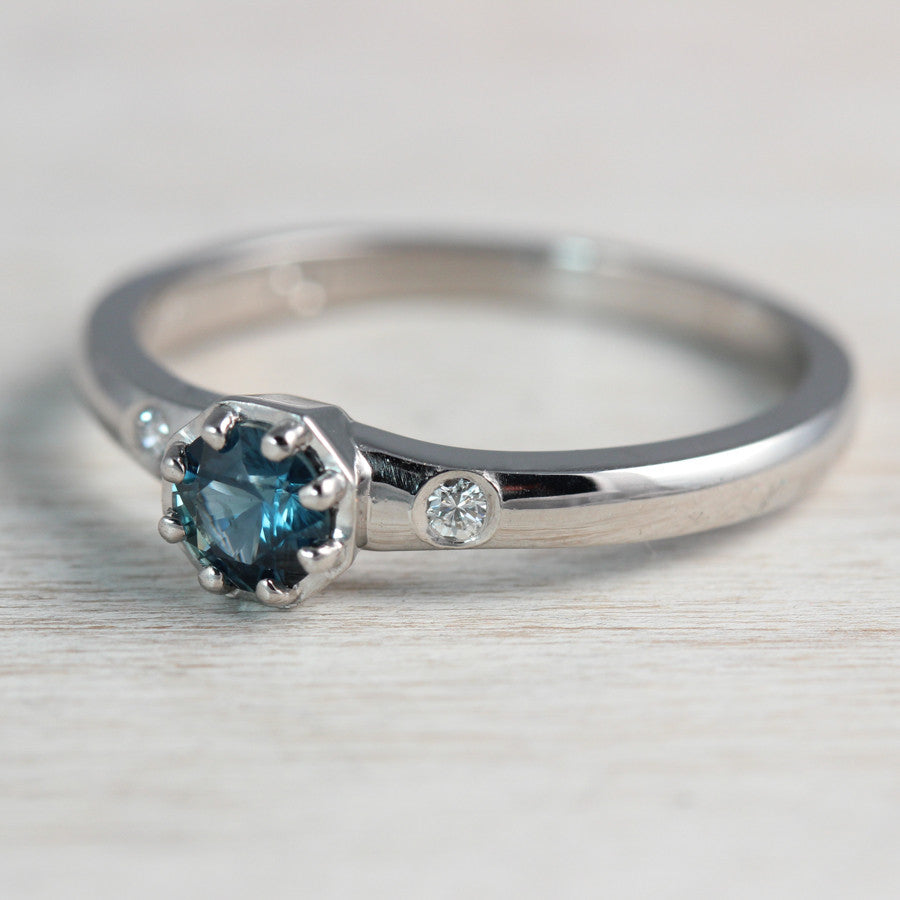 Solitaire with Denim Blue Sapphire, Engagement Ring - Aide-mémoire Jewelry