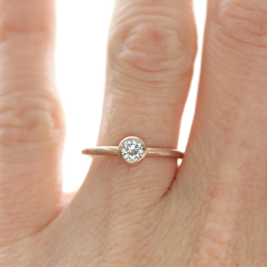 4mm Rustic Bezel Solitaire Engagement Ring •