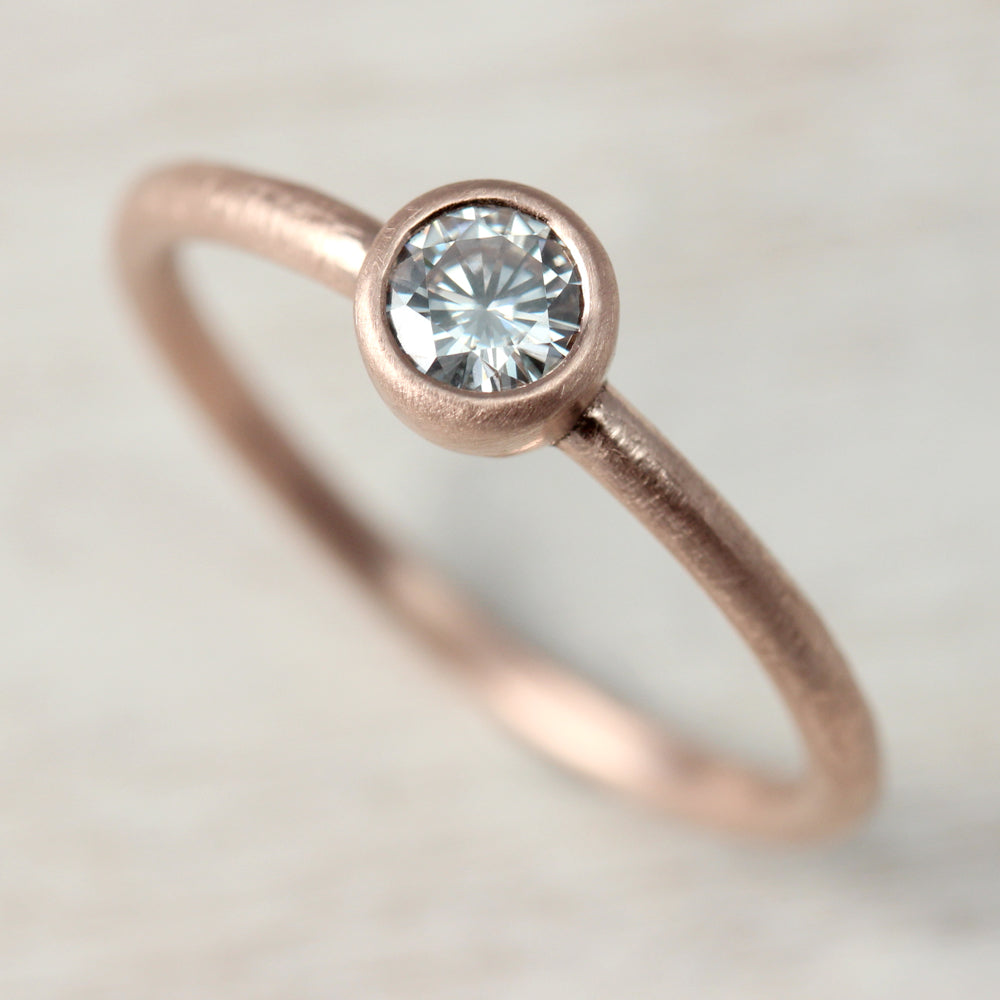 4mm Rustic Bezel Solitaire Engagement Ring •