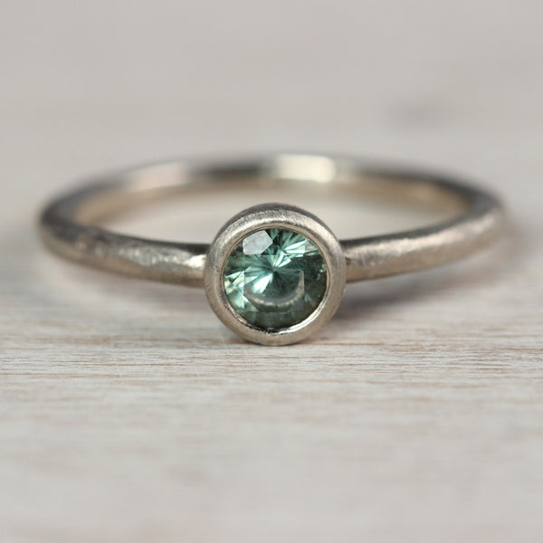 Pale Green Australian Sapphire and 14k White Gold Rustic Engagement Ring, Engagement Ring - Aide-mémoire Jewelry