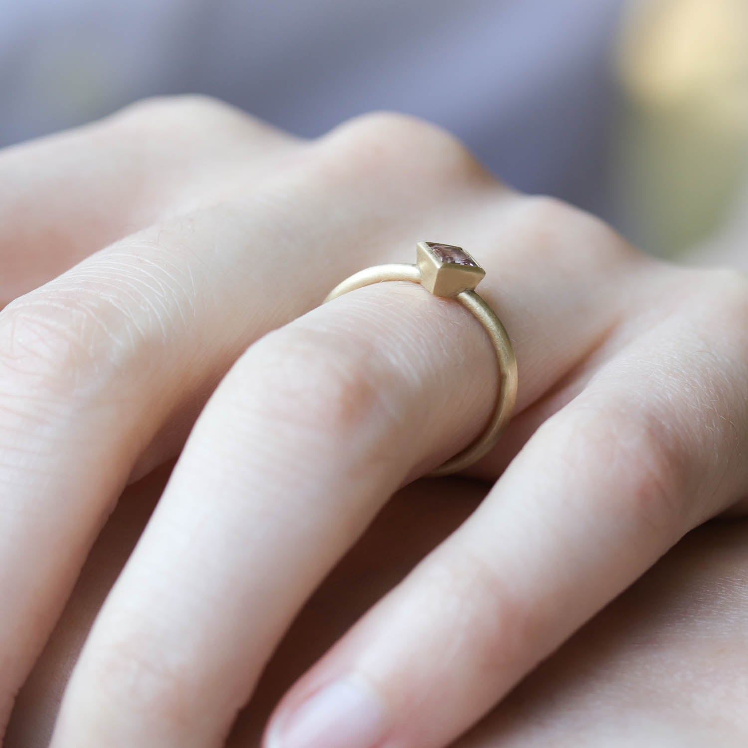 4mm Oblique Square Solitaire Engagement Ring •