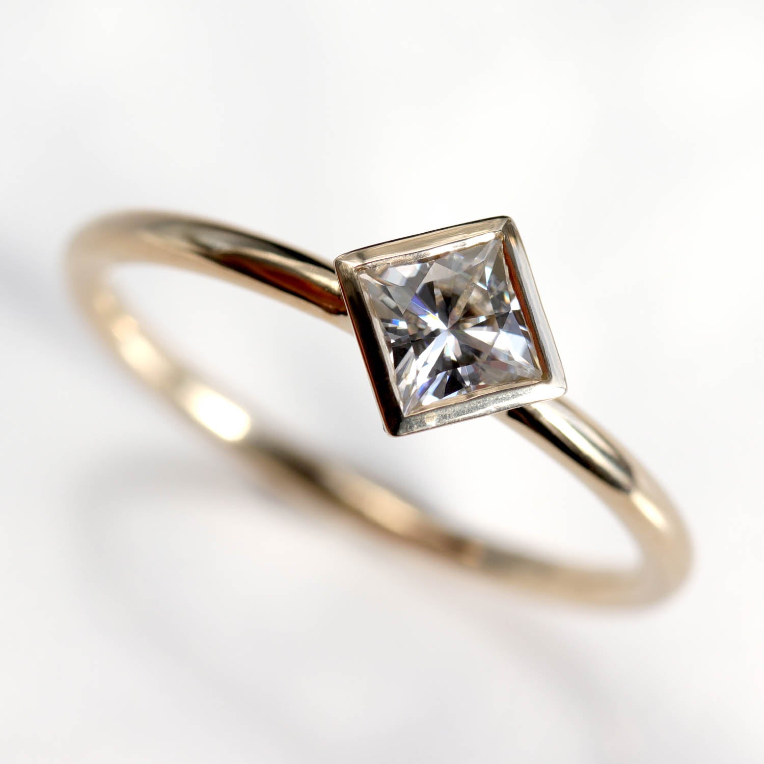 4mm Oblique Square Solitaire Engagement Ring •