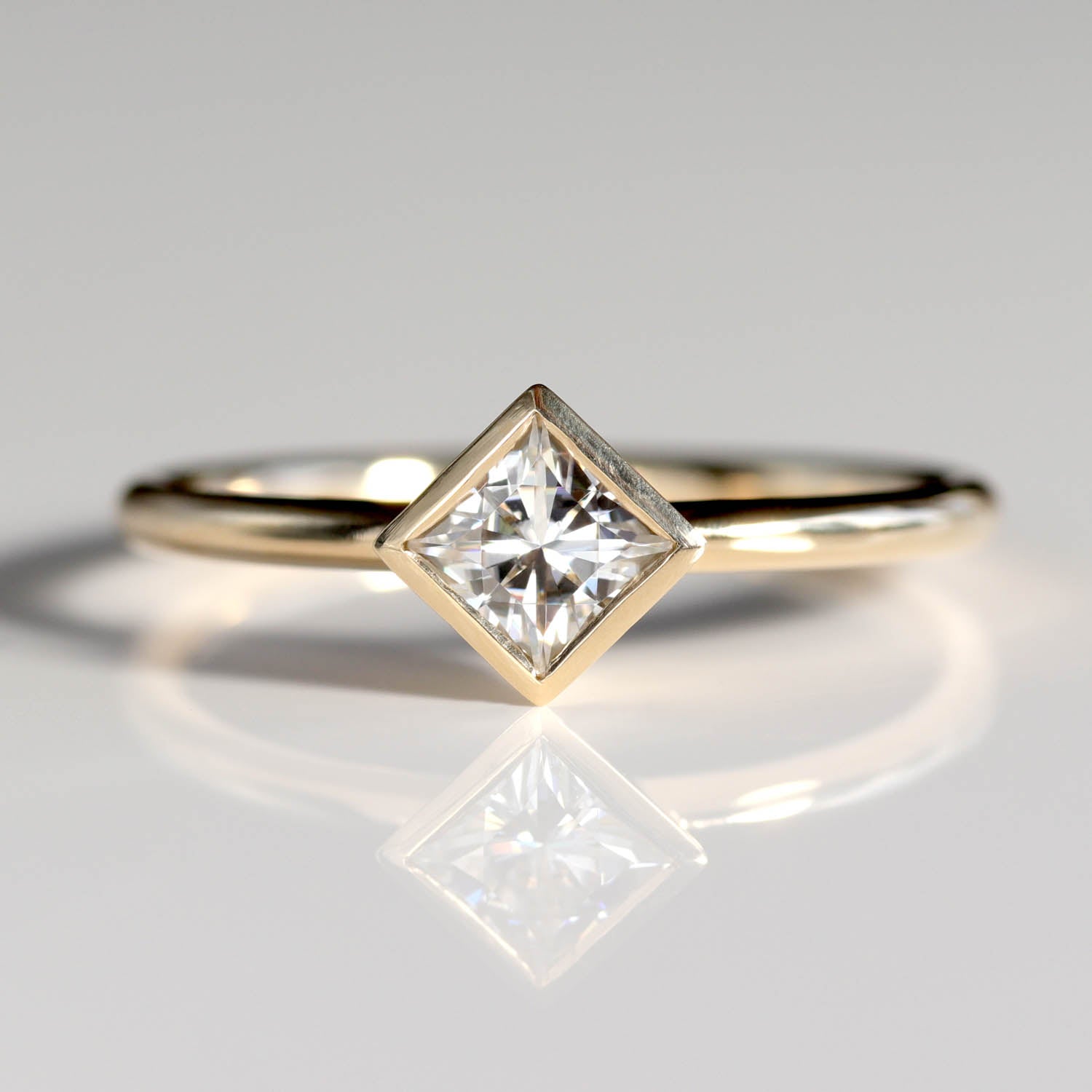 4mm Oblique Square Solitaire Engagement Ring •