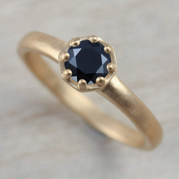 5mm Black Spinel Octagon Engagement Ring, Engagement Ring - Aide-mémoire Jewelry