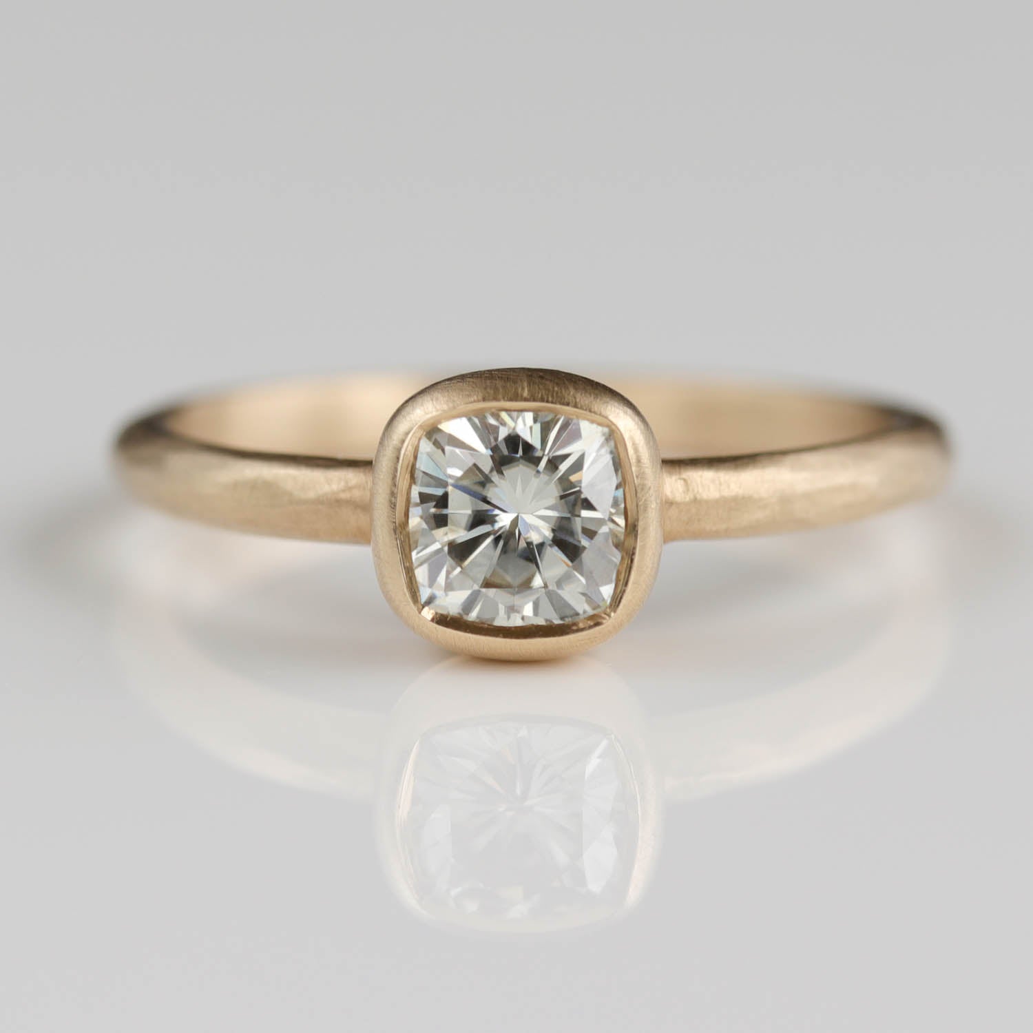 Rustic Cushion Cut Solitaire Engagement Ring •