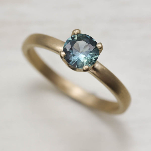 Blue Green Montana Sapphire Solitaire, Engagement Ring - Aide-mémoire Jewelry