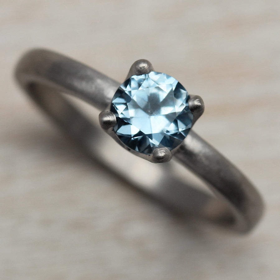 Light Denim Blue Sapphire and Palladium Crown Solitaire, Engagement Ring - Aide-mémoire Jewelry