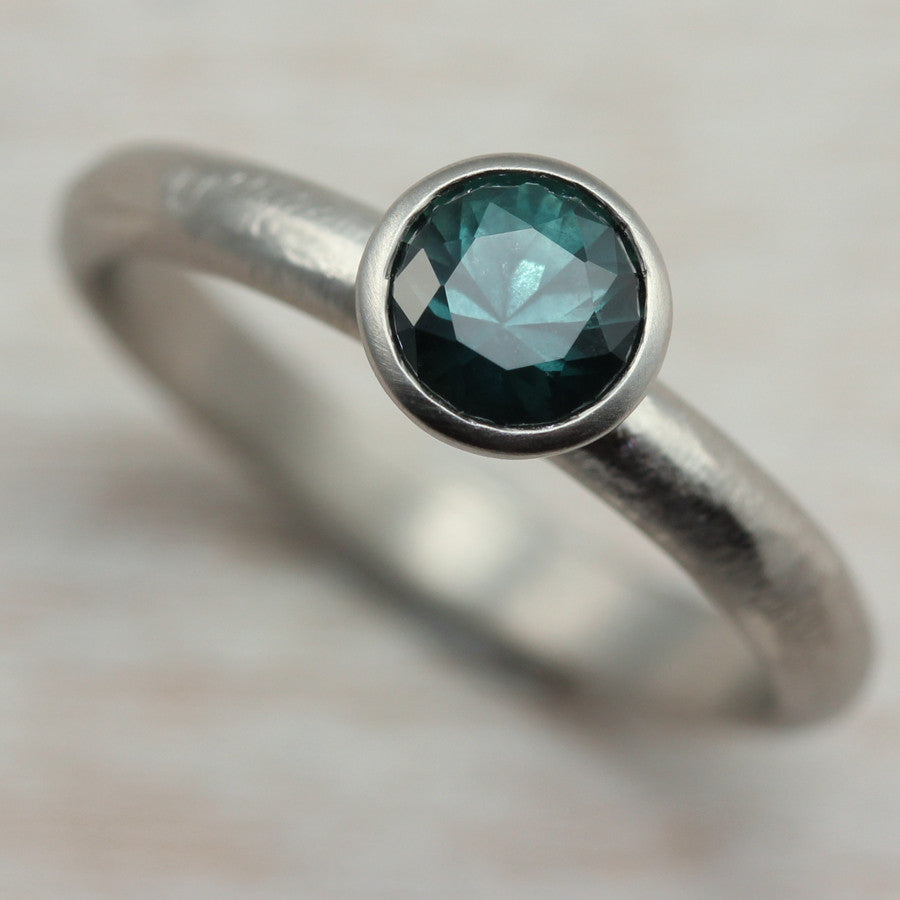 Teal Blue Montana Sapphire Engagement Ring in 14k White Gold, Engagement Ring - Aide-mémoire Jewelry