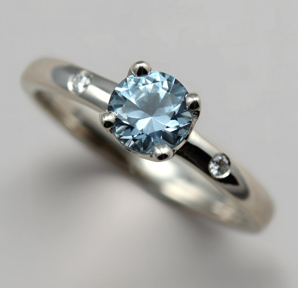 Crown Solitaire with Light Denim Blue Montana Sapphire, Engagement Ring - Aide-mémoire Jewelry