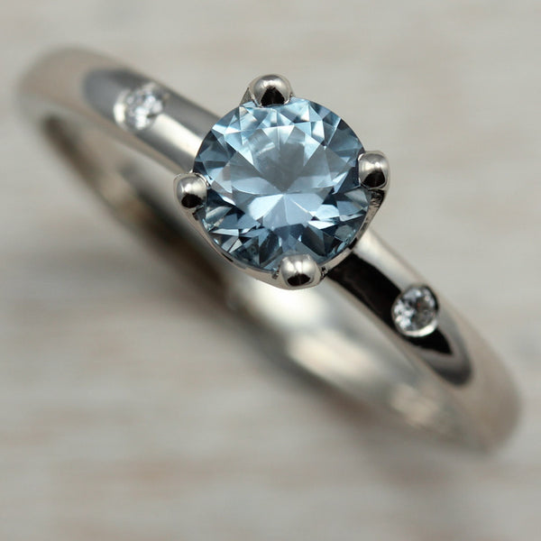 Crown Solitaire with Light Denim Blue Montana Sapphire, Engagement Ring - Aide-mémoire Jewelry