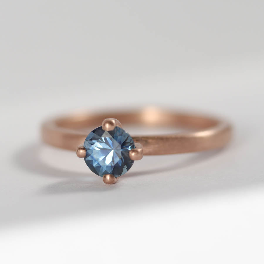 Denim Blue Sapphire & Rose Gold Solitaire, Engagement Ring - Aide-mémoire Jewelry