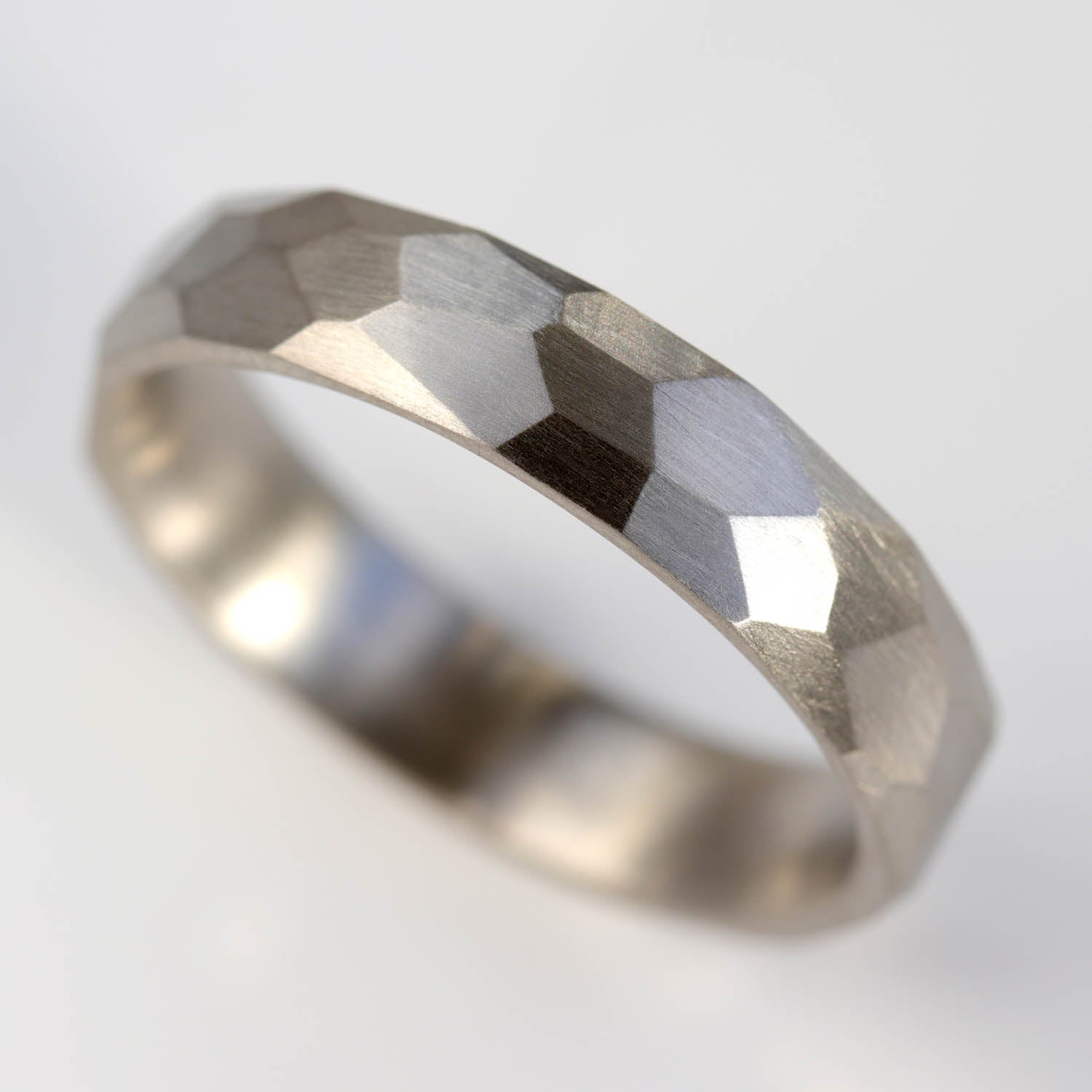 Wide Faceted Wedding Band •