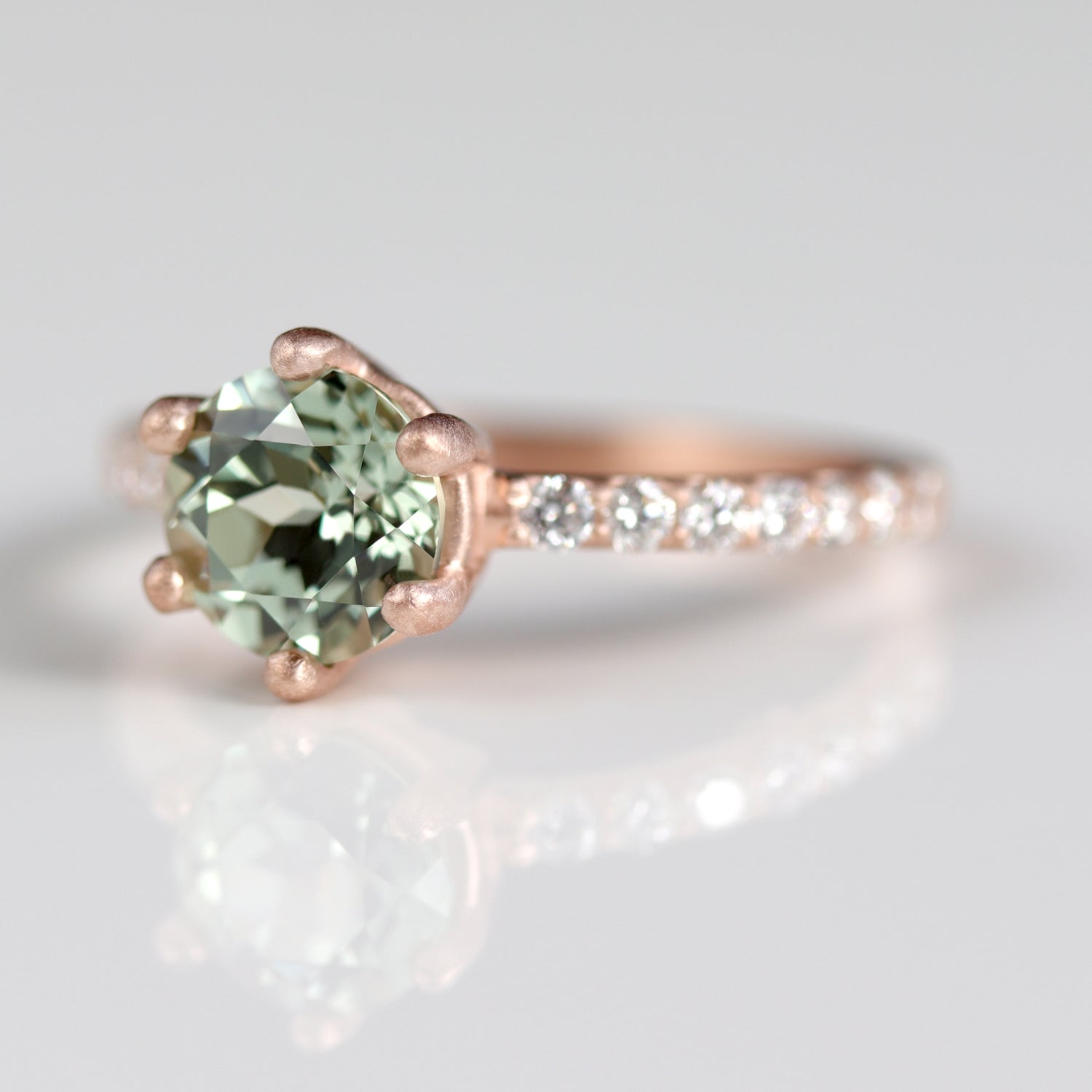 6mm Low Base Six-Prong Pave Solitaire with Green Sapphire