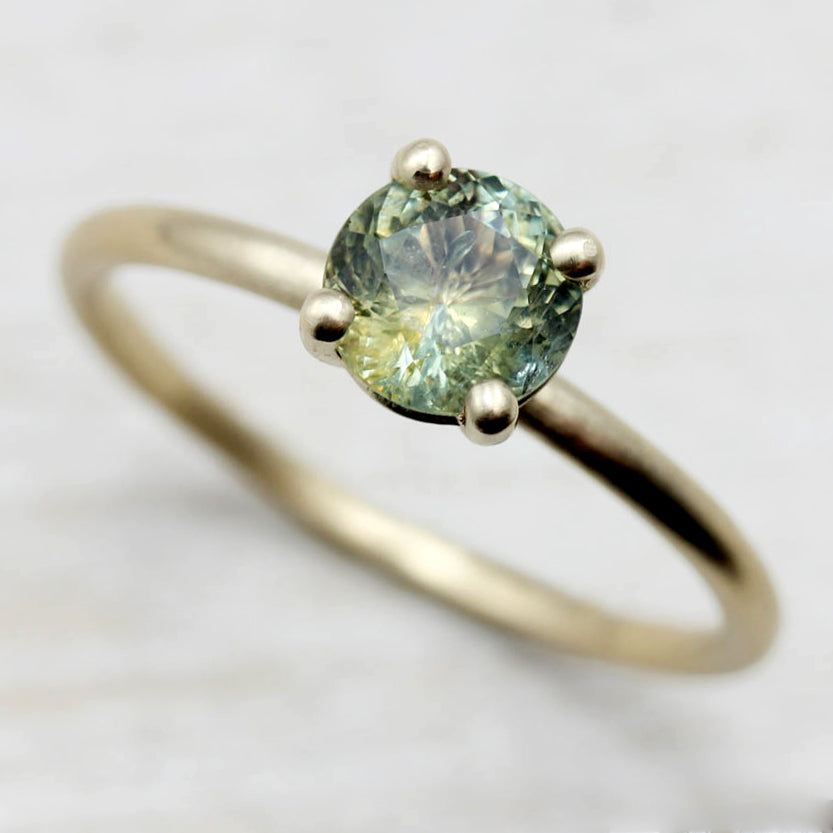 Basket Solitaire with Green Montana Sapphire, Engagement Ring - Aide-mémoire Jewelry