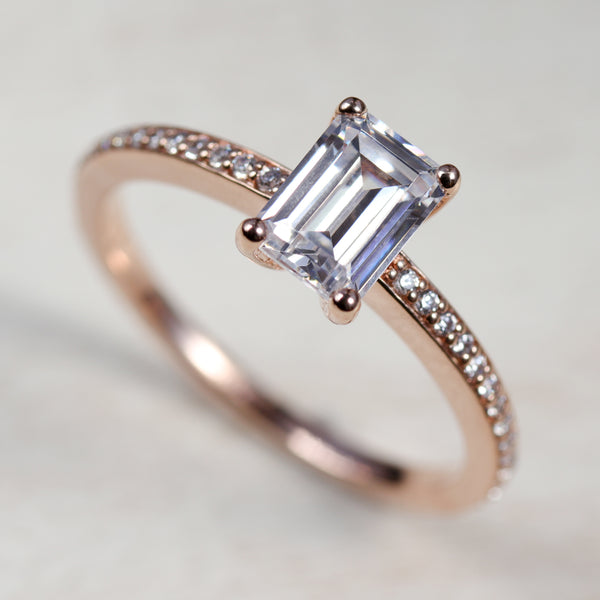 Emerald Cut Pave Basket Solitaire Engagement Ring - Ethical, Eco-friendly Jewelry