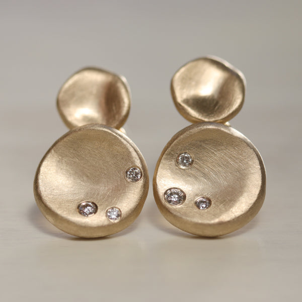 Double Sculpted Disc Diamond Dangle Earrings, Earrings - Aide-mémoire Jewelry