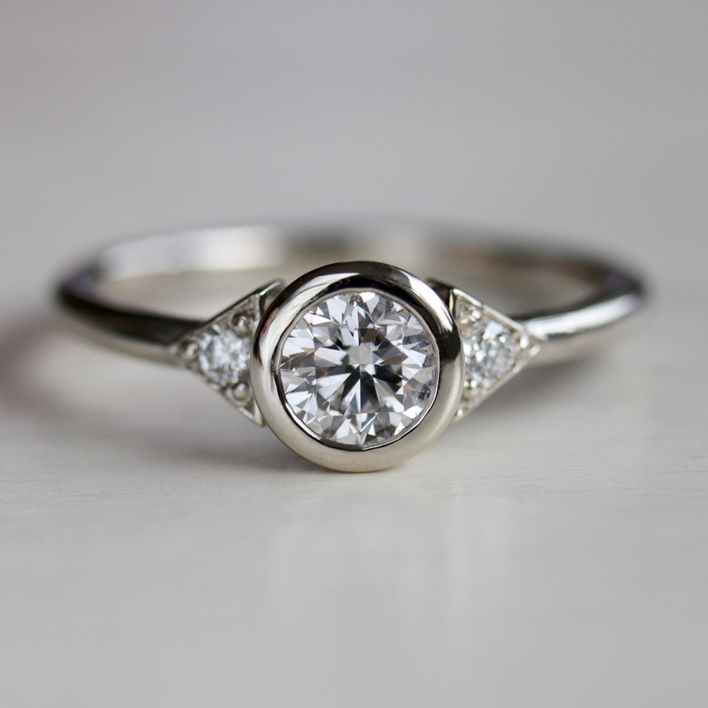 Eco-friendly Deco Three Stone Ring Moissanite Engagement Ring – Aide ...