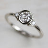 Deco Three Stone Ring, Engagement Ring - Aide-mémoire Jewelry