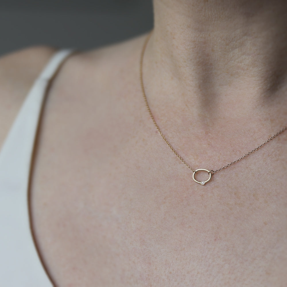 Oval Bead-set Diamond Pendant, Necklace - Aide-mémoire Jewelry