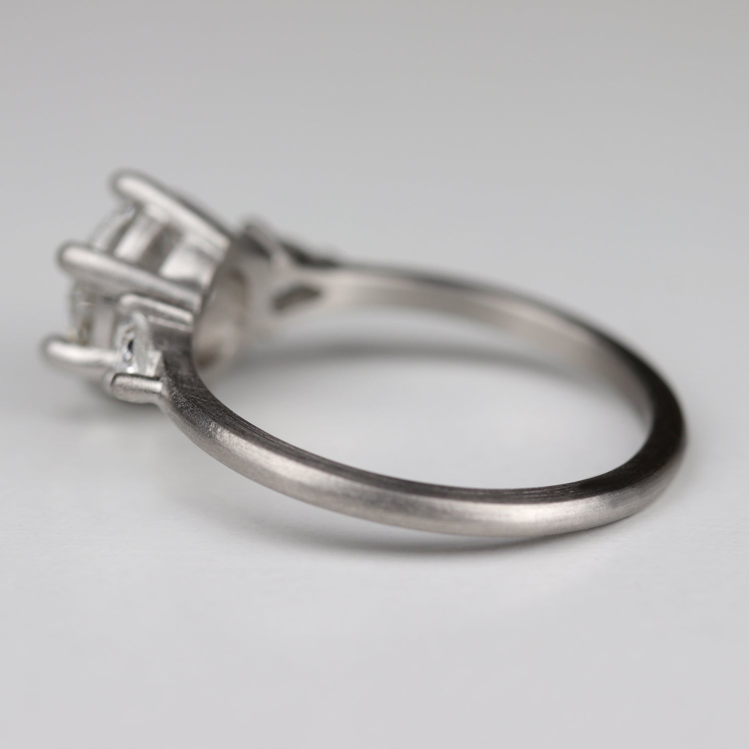 Prong-set Three Stone Ring with Recycled White Diamond
