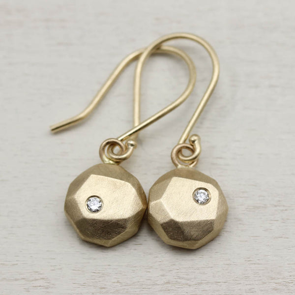 Diamond Round Faceted Dangle Earrings, Earrings - Aide-mémoire Jewelry