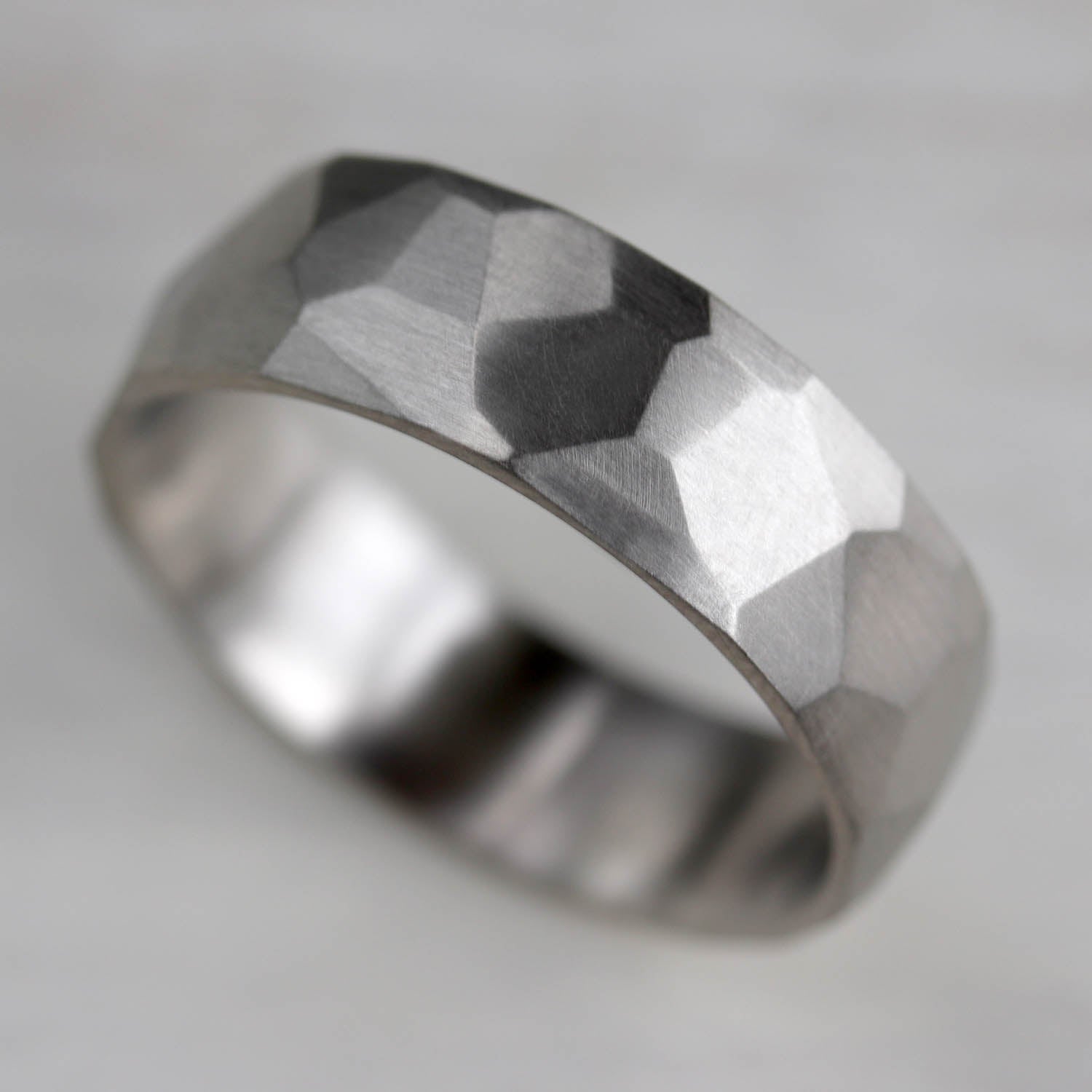 Wide Faceted Wedding Band •