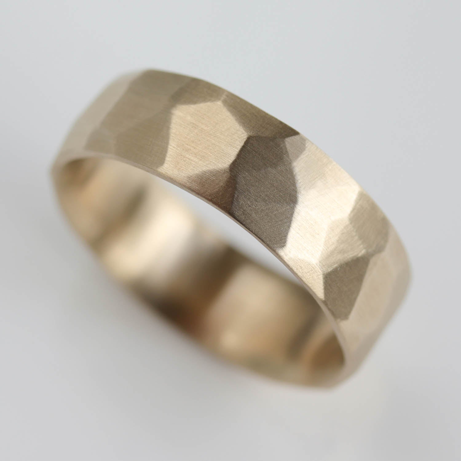 Wide Faceted Wedding Band •