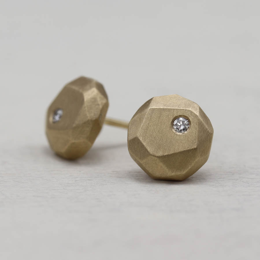 Diamond Round Faceted Post Earrings, Earrings - Aide-mémoire Jewelry