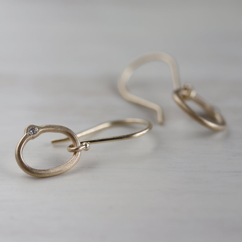 Oval Bead-set Diamond Dangle Earrings, Drop Earrings - Aide-mémoire Jewelry