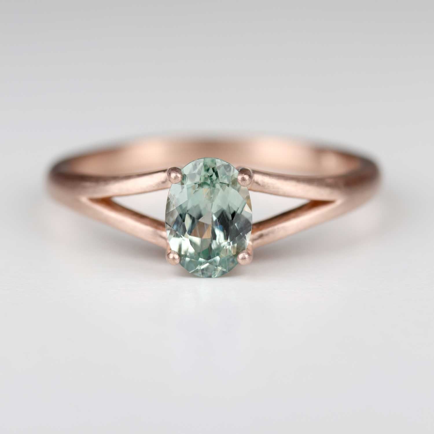 Split Shank Oval Sapphire Solitaire Engagement Ring