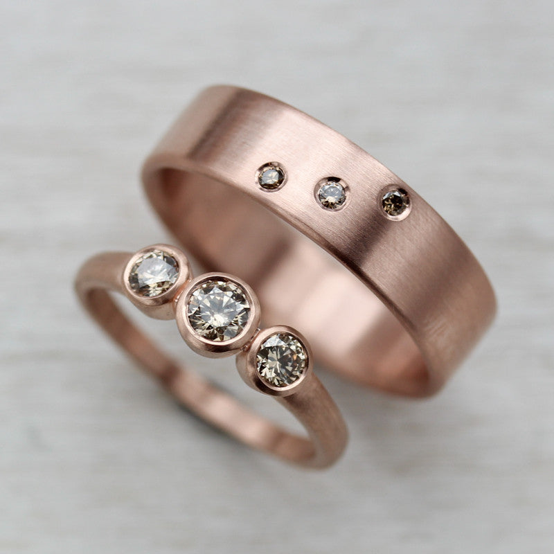 Champagne and Rose Gold, Engagement Ring - Aide-mémoire Jewelry