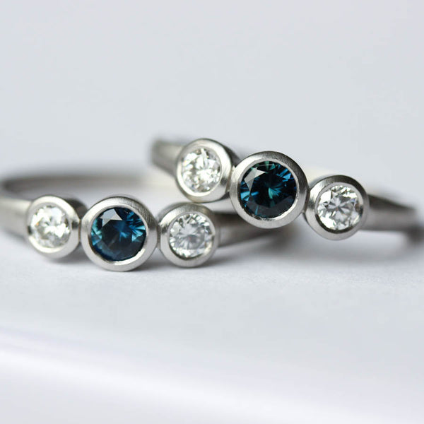 Sapphire & Diamond Three Stone Ring Set, Engagement Ring - Aide-mémoire Jewelry