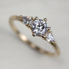 Prong-set Three Stone Ring with Pear-Shaped Side Stones, Engagement Ring - Aide-mémoire Jewelry