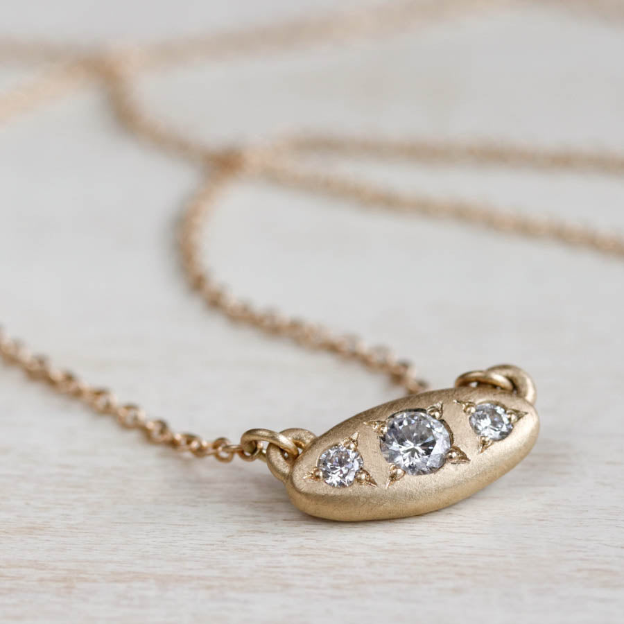 Three Stone Bead-Set Pendant Necklace, Minimal Demi Fine Jewelry - Aide-mémoire Jewelry