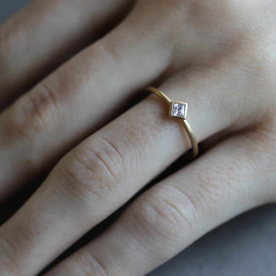 3mm Oblique Square Solitaire Engagement Ring >7.25, Engagement Ring - Aide-mémoire Jewelry