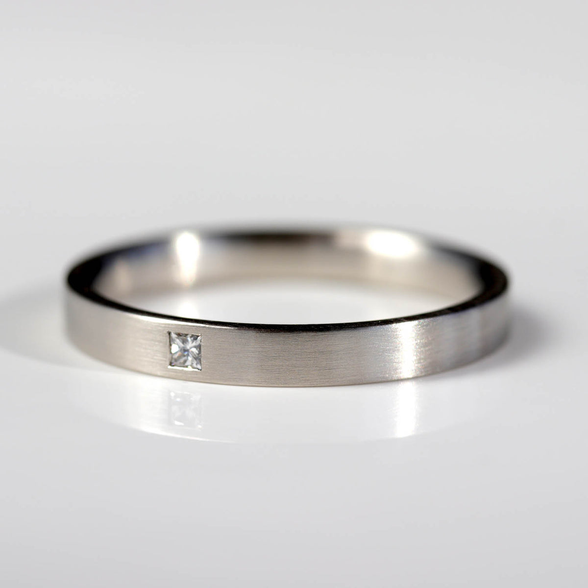 Narrow Flush Set Square Diamond Ring •