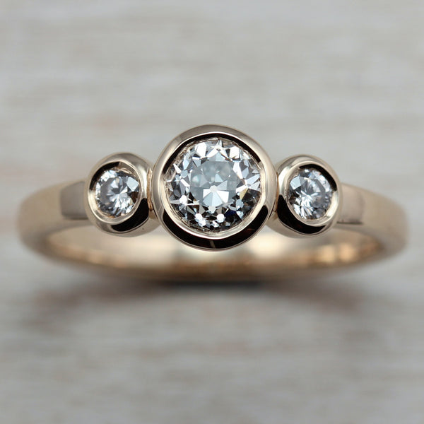 Diamonds and 14k Yellow Gold Three Stone Ring, Engagement Ring - Aide-mémoire Jewelry